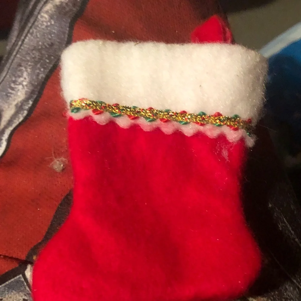 Red Kids Christmas Stocking Accessory - Holiday Decorative Mini Sock